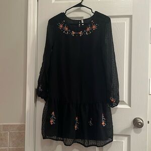 Black mesh long sleeve dress with floral detail